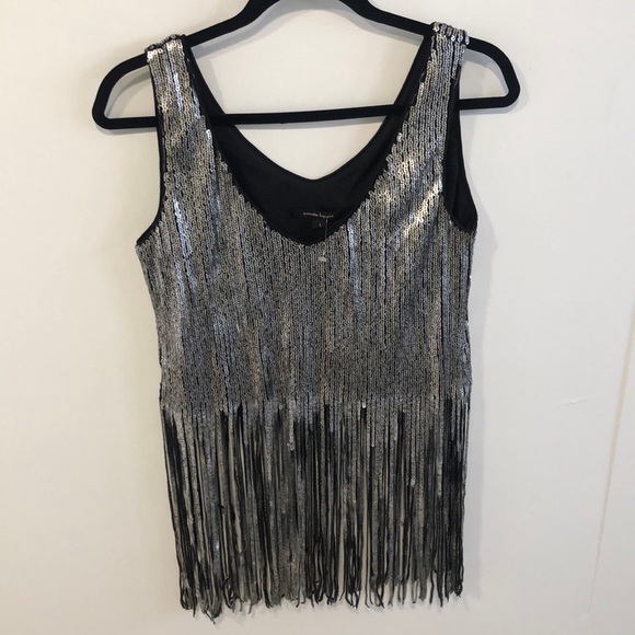 NEW! Nanette Lepore "Psychedelic" metallic sequin top with fringe hem - Picture 7 of 9